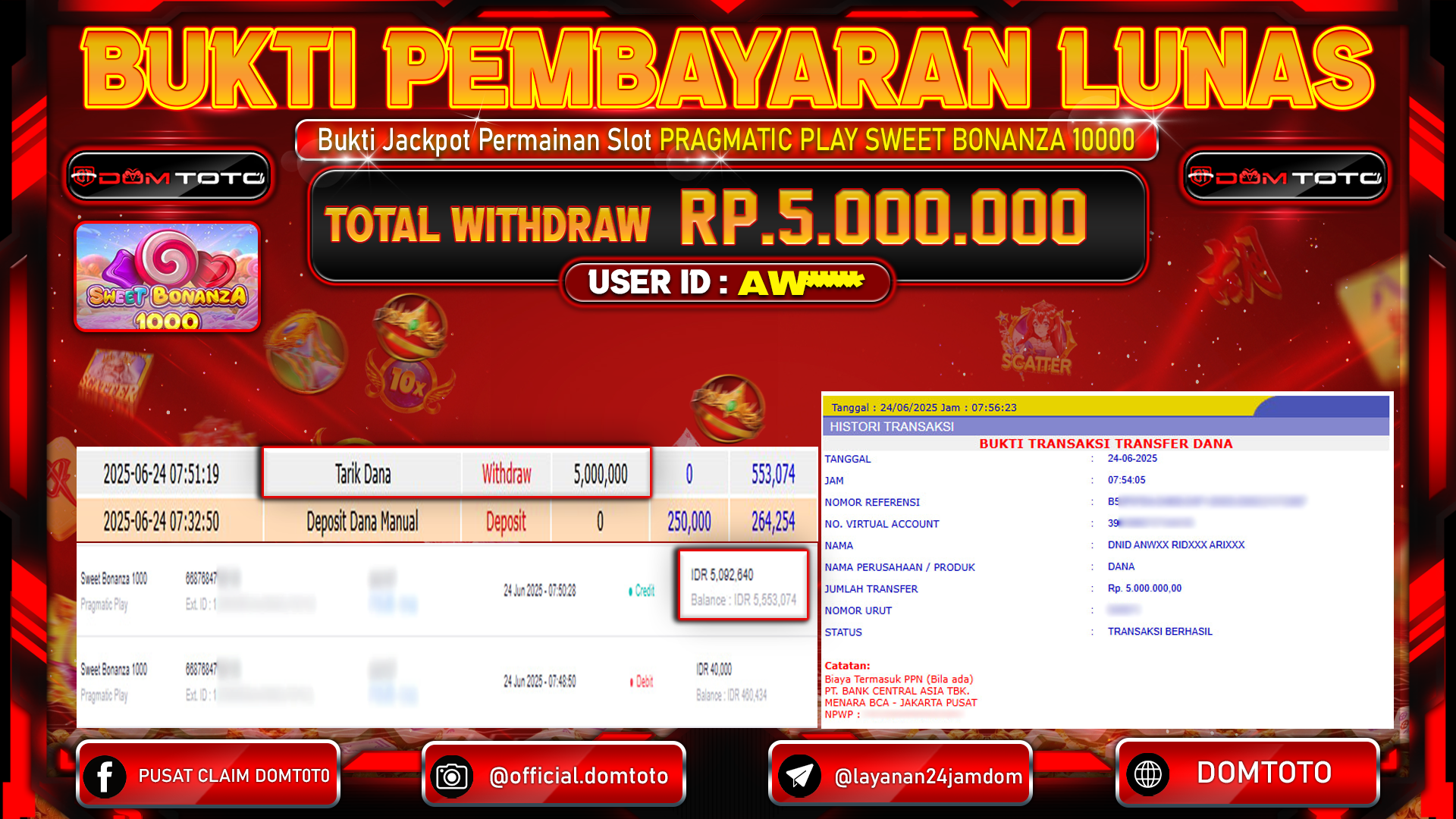 JACKPOT SLOT SWEET BONANZA 1000 24  JUNI 2025